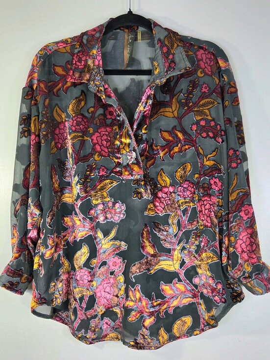 Aratta Silent Journey Tops - ARATTA SILENT JOURNEY HOLIDAY JEWELS VELVET BURNOUT FLORAL BLOUSE.
